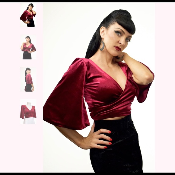 Bonsai Kitten red velvet wrap top - Picture 2 of 5